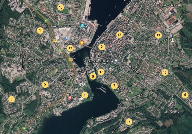 Karta över Härnösand med våra områden